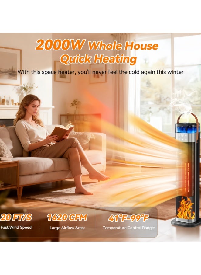Space Heaters for Indoor Use, Portable Space Heater with Humidifier/Ambient Light, Family-Safe Electric Heaters with Thermostat,12H Timer,70°Oscillation,Ultra-Quiet for Home Office (NBJY-HQ-30) - Image 2
